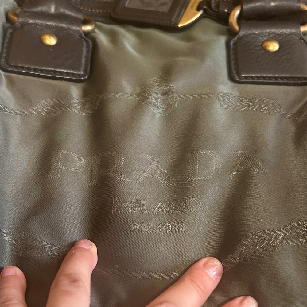 Authentic Prada Olive Nylon Satchel with Dark Brown Leather Handles - Picture 2 of 12